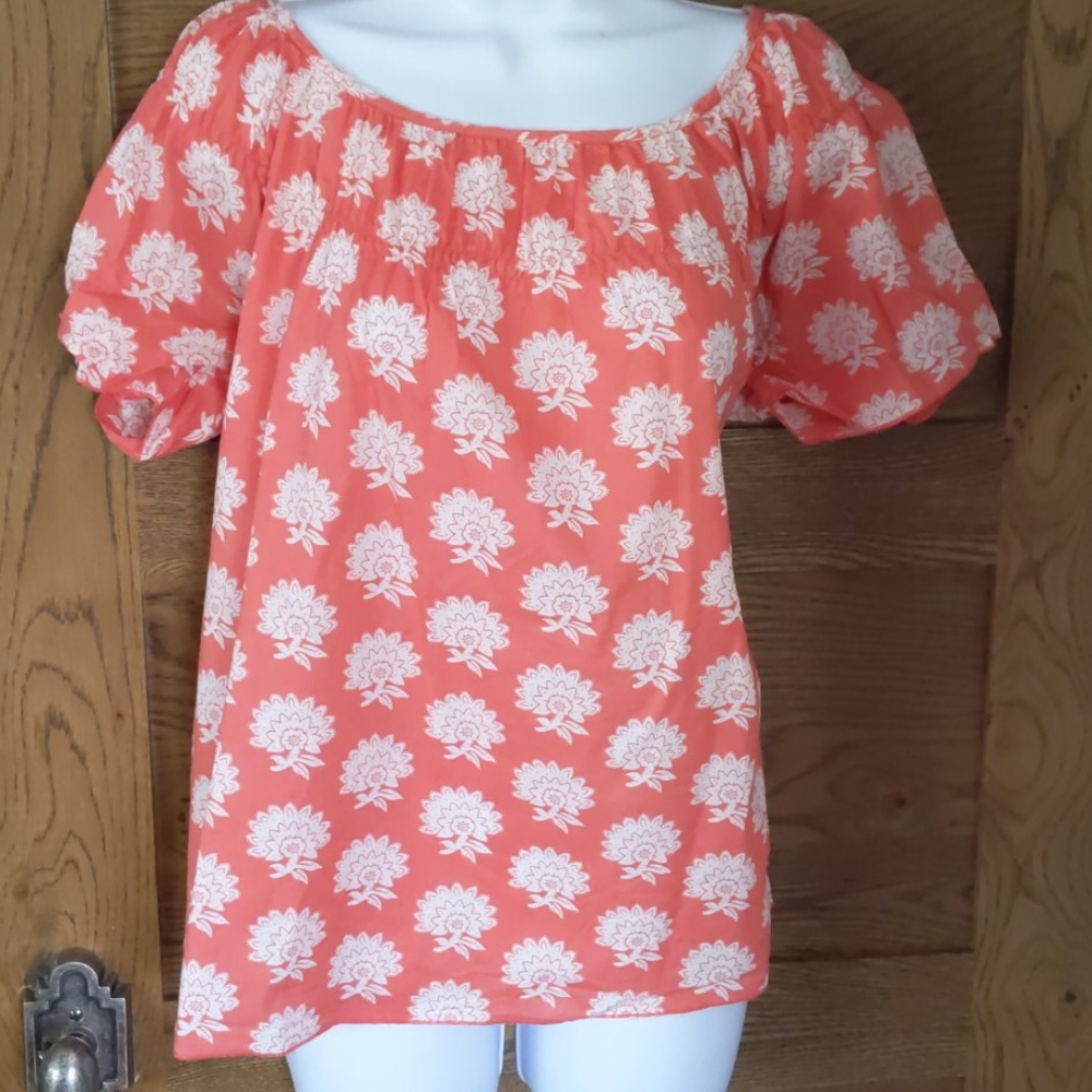 Anthropologie Odille Coral Flower Pattern Top